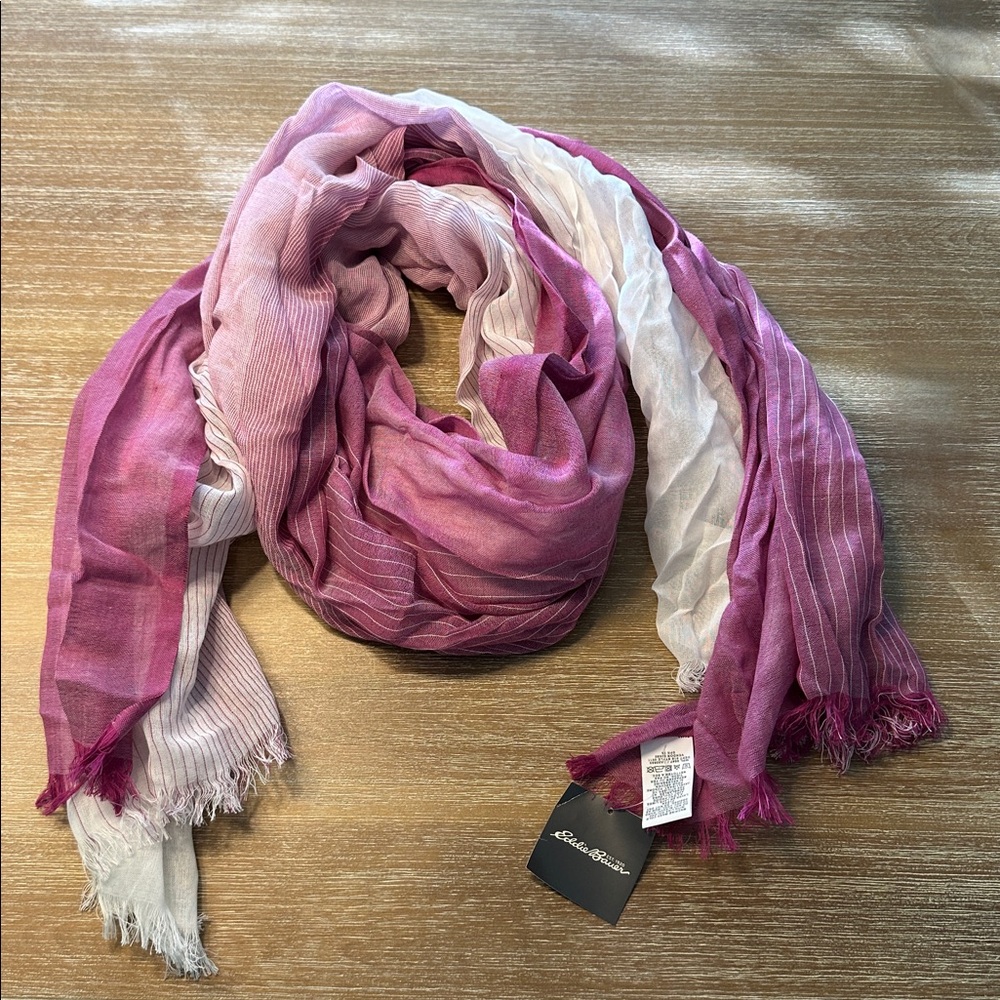 NWT Eddie Bauer Oversized Ombré Woven Lightweight Scarf Amethyst Purple & White